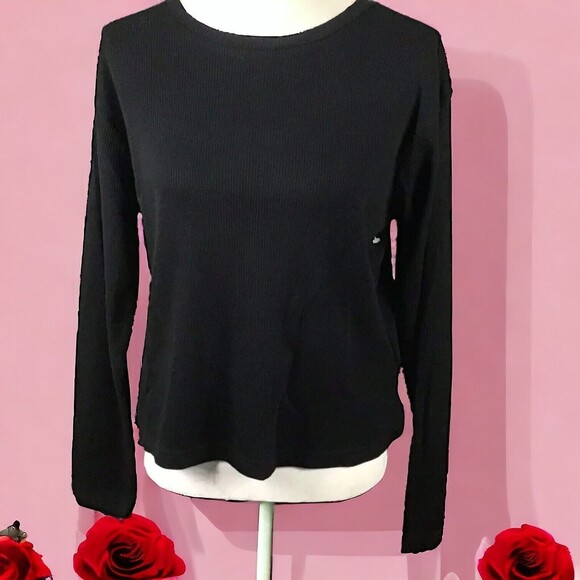 RDI Women’s Large Black Waffle Knit Thermal Crewneck Pullover - Picture 2 of 16